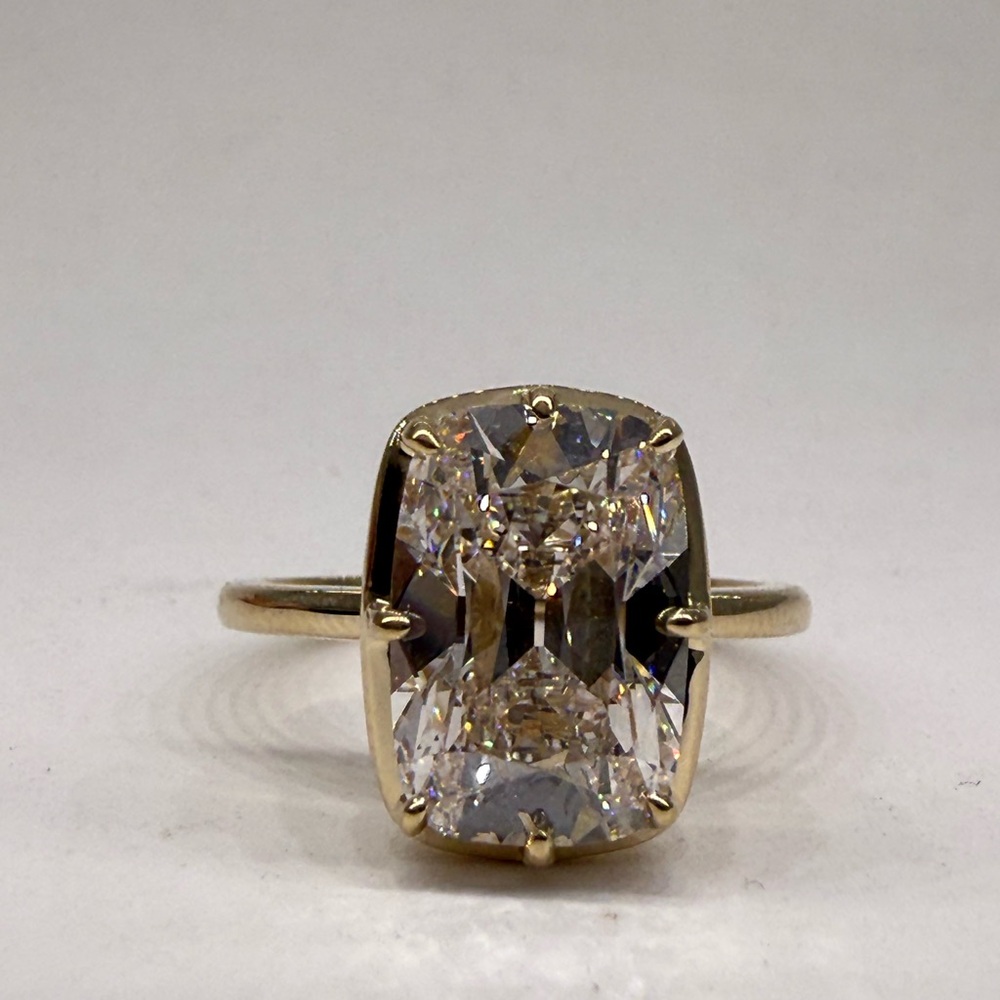4.04 carat E VS1 antique cut cushion lab diamond solitaire engagement ring
